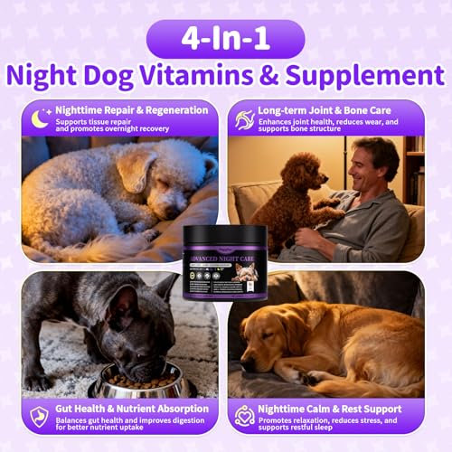 POPPAW Dog Vitamins and Supplements for Nighttime Repair, Calming, Joint, Gut, Dog Multivitamin Powder for Homemade Food with Collagen, Glucosamine, GABA, Probiotics - Beef Flavor, 75 Scoops — view 3
