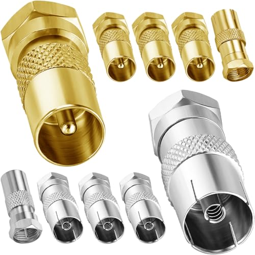 DAOKAI Adaptador de antena de TV (conector macho tipo F a conector macho/hembra de TV), conector adaptador de antena coaxial RF para cables de antena, cables coaxiales y cables satelitales   10 piezas