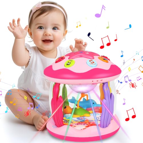 Baby Girl Toys 6-12 Months: Babies Ocean Rotating Light Up Musical Toys 12-18 Months Crawling Learning Infant Toy for Toddlers 1 2 3 Years Old Baby Girl Gifts (Pink)