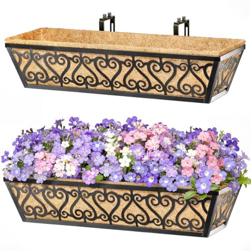 EINYEXW 4 Pack 24 Inch Deck Railing Planter Box - Window Boxes Planters with Adjustable Brackets Coco Liners Balcony Planters Railing Hanging for Window Flower Boxes Outdoor Garden Decor by EINYEXW - Image 6