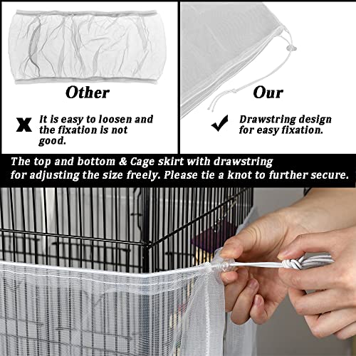 Syooy 3 Pieces Birdcage Seed Catcher Bird Cage Cover Nylon Mesh Net Skirt Guard For Parrot Parakeet Macaw African Round Square Cage Adjustable Durable Breathable Washable Material #TOP2