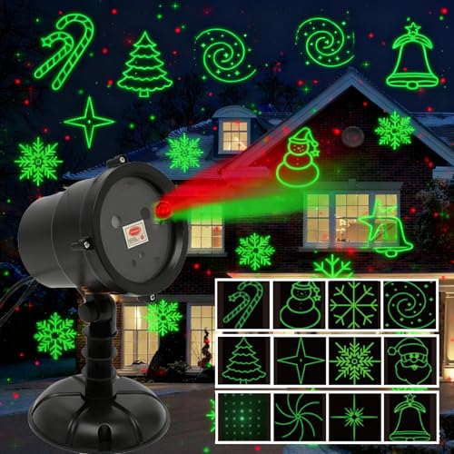 Projecteur Laser de Noël d'Extérieur, Lumières Rouge et Verte, IP65 Étanche, Décoration Jardin et Maison