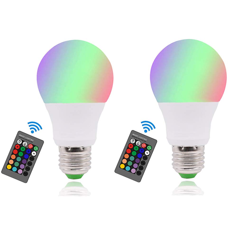 Chao Zan 5W (2 Pack) E27 Led Colour Changing Light Bulbs 5W With Remote Control, Edison Screw Dimmable Led Bulb, Rgb+Cool White 6500K, 16 Multi Colored Choices, 2 Pack