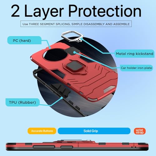 Image of Pikkme Back Cover for Realme 11 Pro /Pro Plus 5G | 360 Protection | Ring Holder | Kickstand | Tough Armor Case (Red)