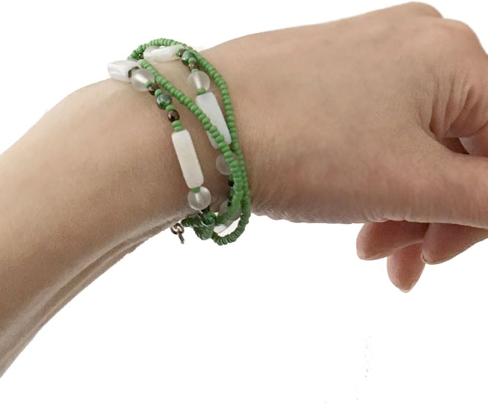 イタリア製ネックレス＆ブレスレット セット ハンドメイドビーズアクセサリー フラワー ホワイト＆グリーン