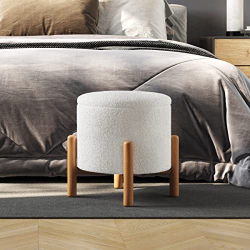 Round Sherpa Storage Ottoman Pouf with Removable Lid – Plush Couch Footrest & Hidden Organizer for Small Spaces, Dorm or Living Room by Lavish Home (White) by Lavish Home - Image 6