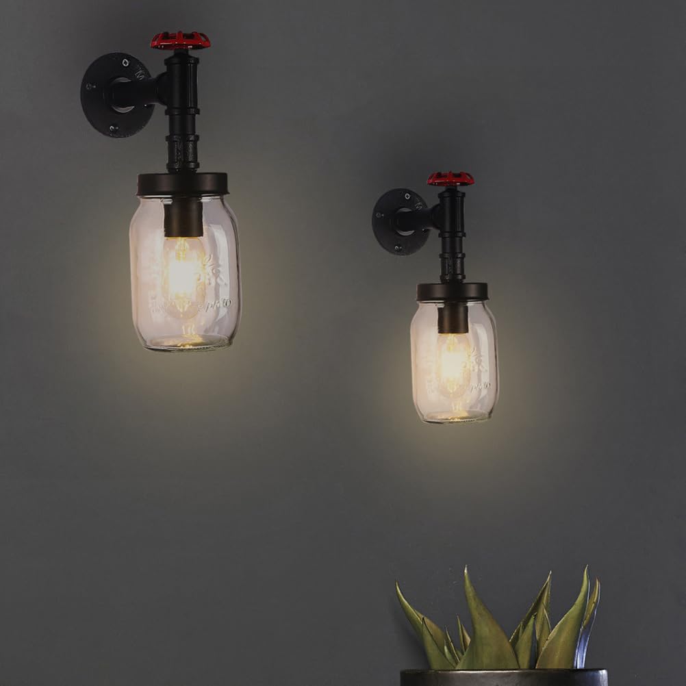 Szklana lampa ścienna Vintage Industrial Water Pipe Wall Lamp E27 Wewnątrz Czarna, dekoracyjna lampa w stylu retro Water Pipe z metalu do sypialni, salonu, stolika nocnego, schodów, korytarza, oświetl
