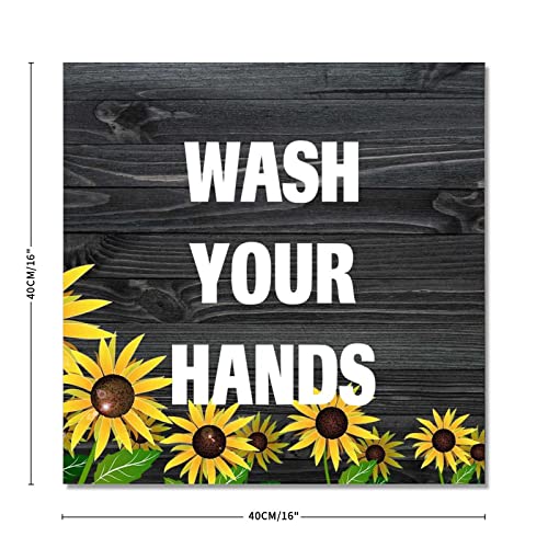 Plaque en bois tournesol Wash Your Hands décoration murale rustique 40cm - 3