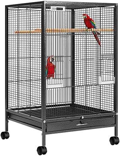 VIVOHOME 30 Inch Height Wrought Iron Bird Cage with Rolling Stand for Parrots Conure Lovebird Cockatiel Black