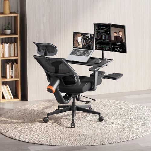 Image of DROGO Ergonomic Office Chair for Work from Home with Adaptive Lumbar Support, Laptop Tray, 4D Armrest, Recline, Footrest, Adjustable Height & Headrest, High Back (Black)