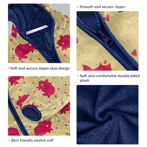 Cute Pig on Color Floral Background Girls Fleece Jacket Girls Fall Jacket Girls Zip Up Hoodie Girls Sherpa Jacket 2-10T3