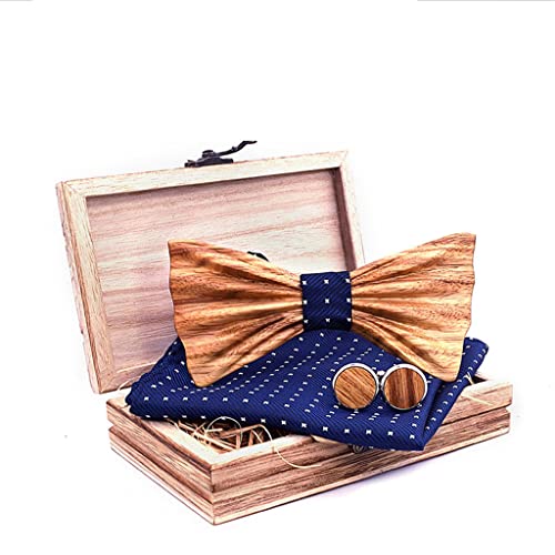 Corbata madera sólida curvada 3D con set floral miniatura 1