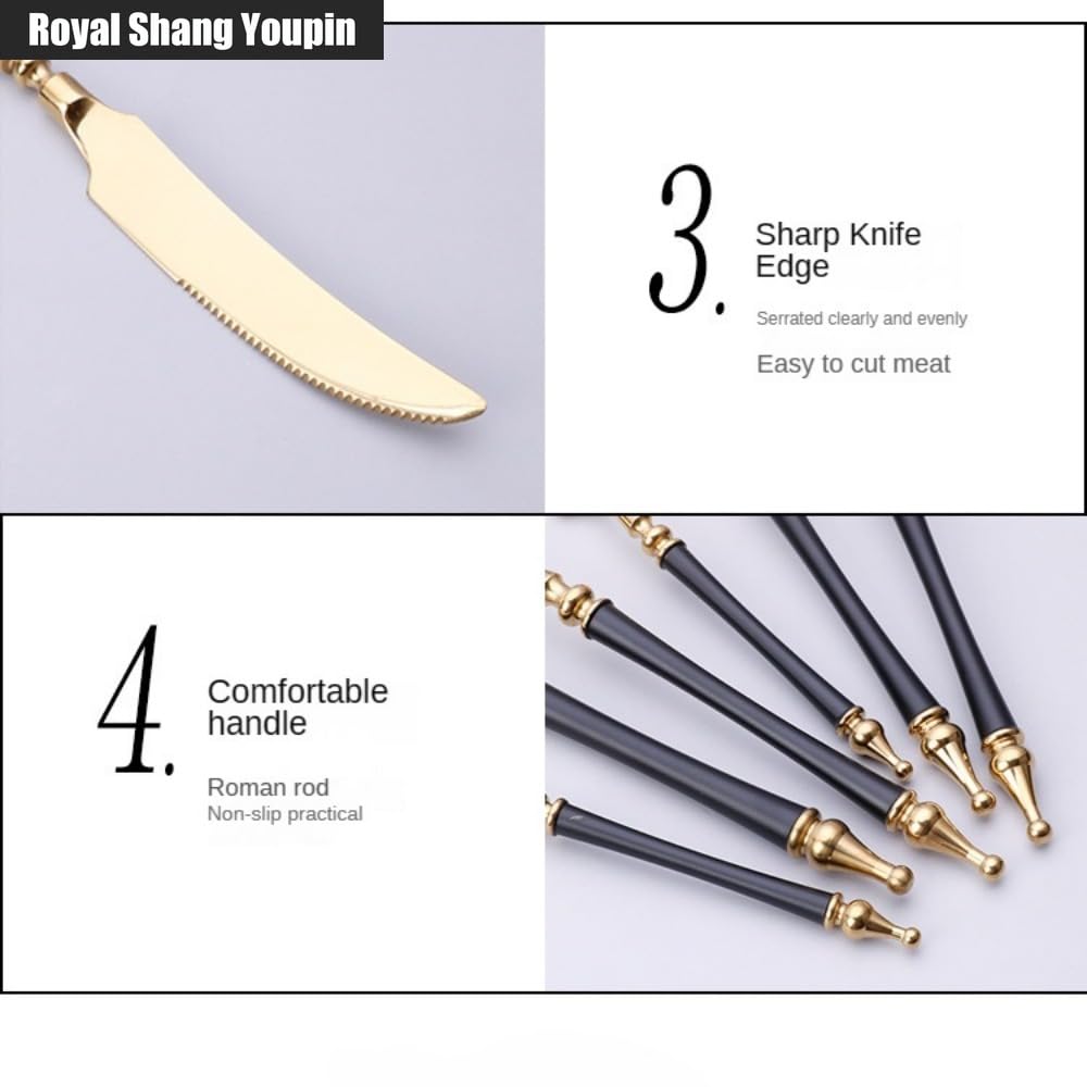 Leggero Lusso Leggendario Pilastro Romano Maniglia Cucina Acciaio Inossidabile Posate Stoviglie Posate Set Coltello Da Bistecca Forchetta Cucchiaio Cucchiaino (Oro Rosa,24 pezzi)
