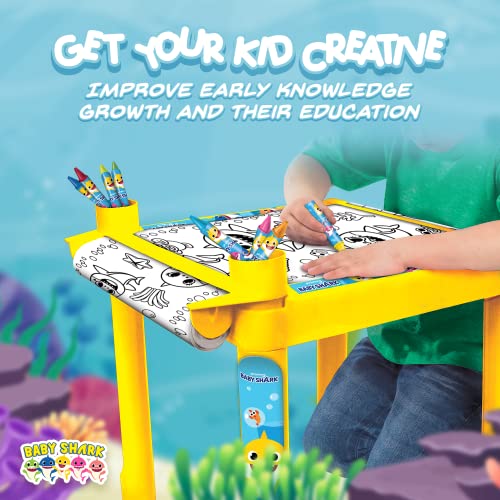 Lollipop Baby Shark Activity Coloring Table With Art Paper Roll, Plastic Desk Holder, Crayons & Stickers - Color & Craft Art Table - Activity Floor Desk, Ages 3-6 #TOP5