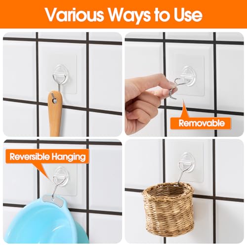Image of 48 Pack Clear Adhesive Wall Hooks for Hanging Heavy-Duty 33Lb No Damage