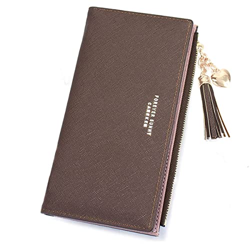 Image of Valentoria Womens Wallet Cute Elegant Long Slim Card Holder Case Minimalist Coin Purse Thin Tassels Zip Clutch Wallets for Girls Ladies | Cute