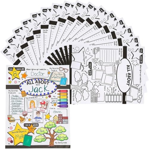 Fun Express All About Me Posters for Kids - 30 Color Your Own Star Posters - DIY School Classroom, Daycare, Preschool, Kindergarten Activities