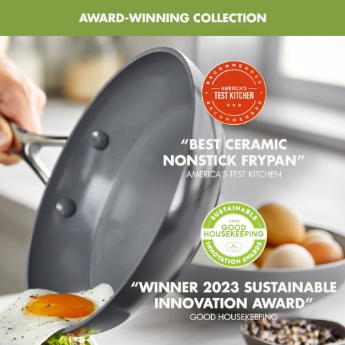 Image of GreenPan Valencia Pro Ceramic Nonstick 9.5 inch & 11 inch Frying Pan Skillet Set, Hard Anodized PFAS-Free Cookware, Induction Ready & All Cooktops, Eggs & Omelets, Dishwasher & Oven Safe to 600F, Gray