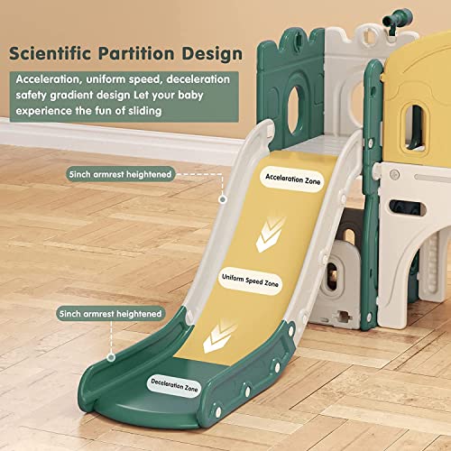 Lischwert Toddler Slide, Indoor Slide Playground Set For Kids, Outdoor Slide Freestanding Playset, 7-In-1 Slide With Basketball Hoop And Climber For Kids Age 1+(Yellow/Green) #TOP2
