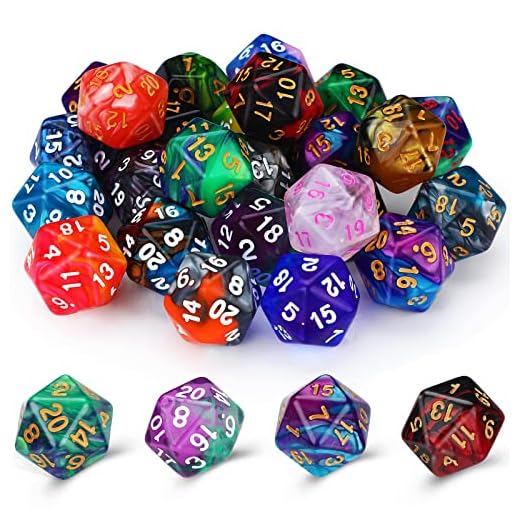 25 Pieces Polyhedral Dice Set with Black Pouch for RPG MTG and Other Table Games with Random Multi Colored Assortment (Starry Color, 20 Sides)
