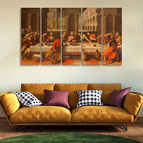 Image of VIBECRAFTS Supper of Christ in Church Chiesa Dei Santi Five Pieces Wall Painting For Home|Office|Living Room|Gift (PTVC5Pcs4 8590)