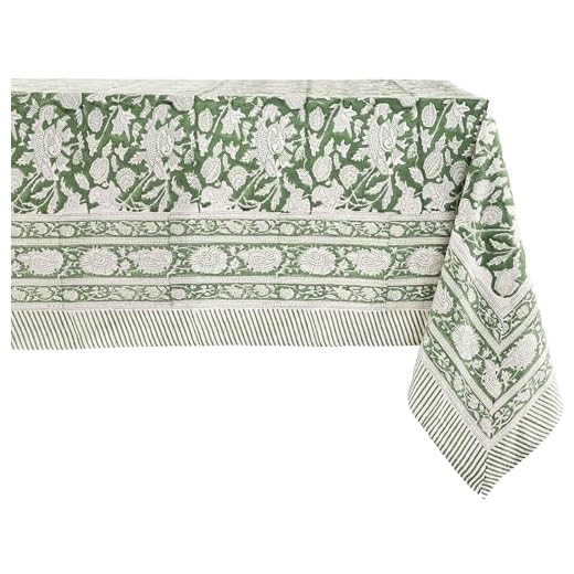 ATOSII Meraki Green 100% Cotton Fall Tablecloth, Handblock Print Rectangle Table Cover for Kitchen Dining Linen I Parties, Thanksgiving, Christmas, Wedding, Table Cloth Fall Decor 60 X 108 Inches