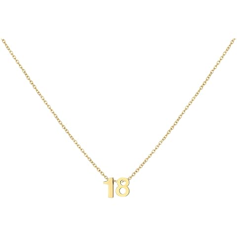 Number Necklace for Women Dainty 18K Gold Plated Pendant Necklace Charm Birth Month...