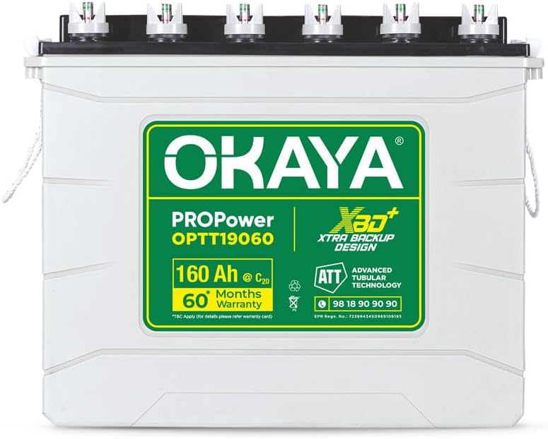 OKAYA PROPower OPTT19060 160Ah Advanced Tall Tubular Inverter Battery for Home, Office & Shops | Robust & Compact Design | Extra Backup Plus (XBD+ Technology) | 60 Months Total Warranty