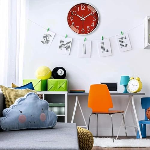 Image of TEKCOOL Plastic Digital Wall Clock 12 inch Silent Quartz Decorative Non-Ticking Classic Clock Battery Operated Round Easy to Read for Room /Home /Kitchen /Bedroom /Office /School- (Red);