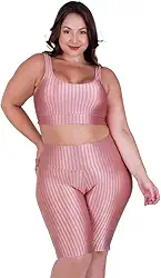 Conjunto Fitness Plus Size Top com Bojo Removível e Bermuda Cintura Alta 3D Feminino Bruna