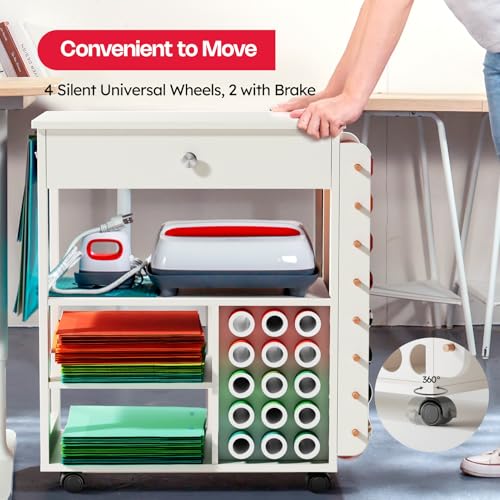 𝐂𝐫𝐚𝐟𝐢𝐭 Craft Cart Organizer Table Compatible with Cricut Rolling Organization and Storage with Vinyl Roll Holder, Crafting Cabinet Workstation Tool Accessories Holder for Craft Room (Patented)