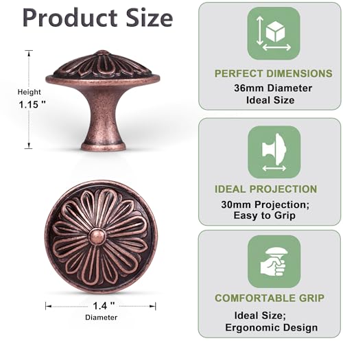 Image of DWYL & LWYD 10 Pack Antique Copper Kitchen Cabinet Knobs -1.4 inch Dia Solid Zinc Alloy Single Hold Knob - Round Vintage Copper Knobs for Cabinets and Drawers,Cabinet Handles Vintage Drawer Pulls