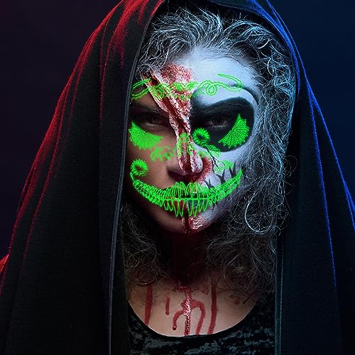 TIESOME Glow in The Dark Halloween Face Tatuaggi