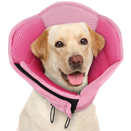 Image of AOFITEE Dog Cone - Foldable Cone for Dogs After Surgery, Adjustable Comfy Cones to Stop Licking, Soft Dog Cone Collar for Large Dogs, Elizabethan Pet E-Collar for Wound Healing, Pink Large