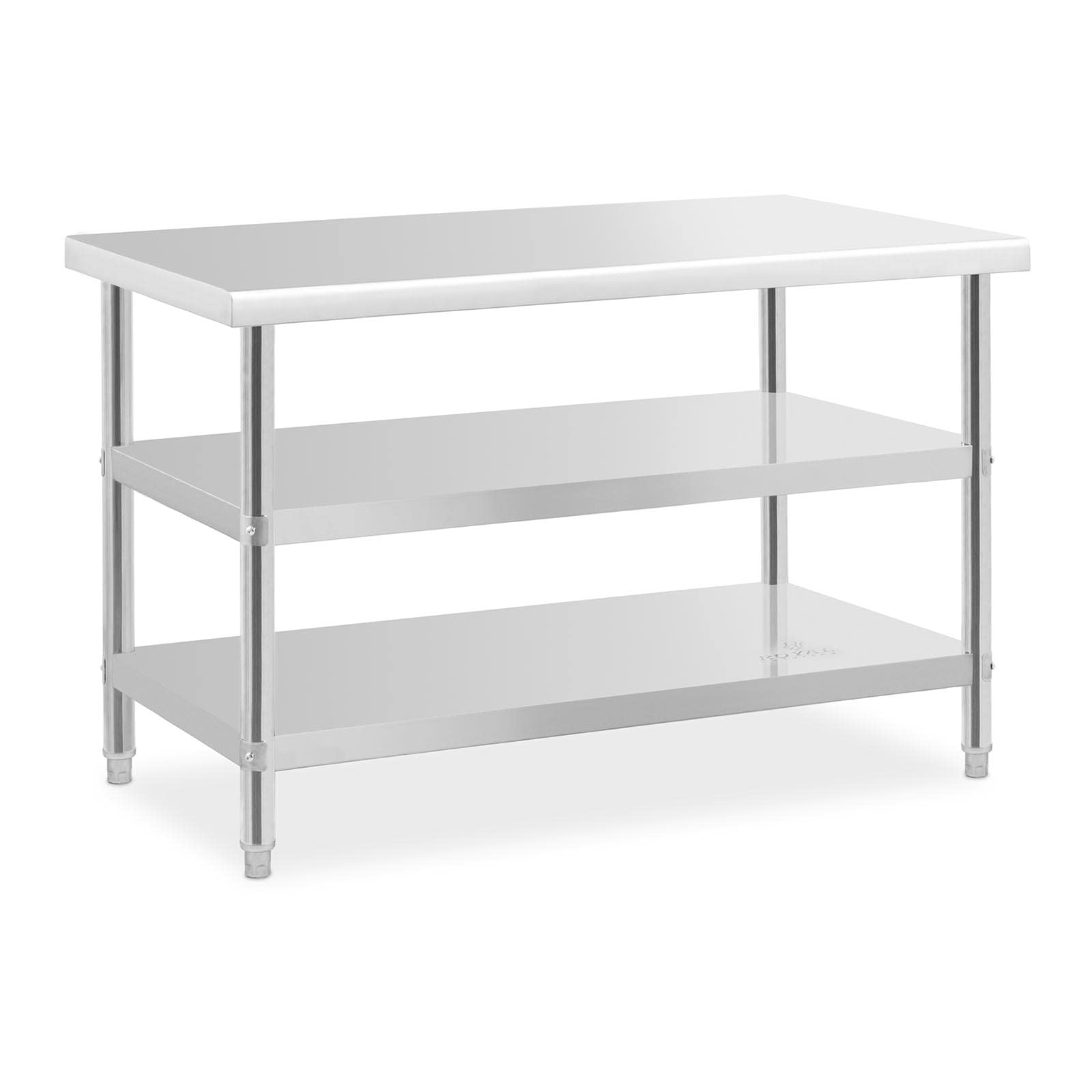 Royal Catering RCAT-120/70-PS3SH Table de travail inox Table de travail en inox Table de travail cuisine 120 x 70 x 5 cm 200 kg 2 tablettes