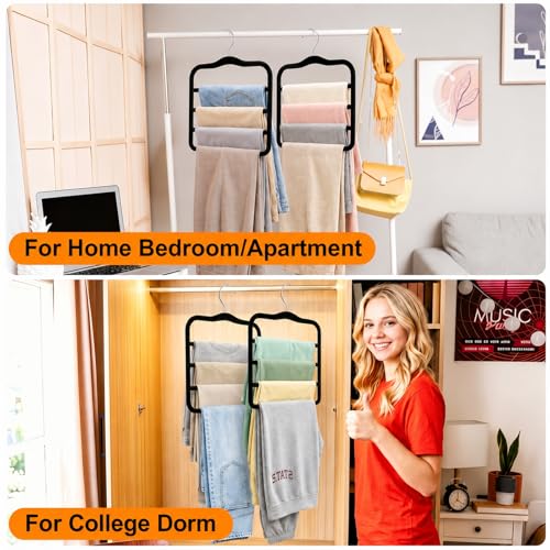 4 Tier Velvet Pant Hangers, 2 Pack Non Slip Multi Layer Closet Organizers by FATHITA - Image 6