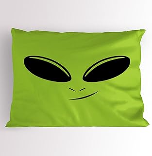 Ambesonne Alien Pillow Sham Set of 2, Cartoon Style Closeup Extraterrestrial Character Funny Face Illustration, Quality Microfiber Bedding Item for All Seasons, 30