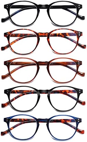 COJWIS 5 Pack Lesebrille Blaulichtfilter fur Damen Herren Federscharnier Brille Anti-Müdigkeit Blendfreie UV Lesehilfe (5 Pack Farbe, 3.50, multiplier_x)
