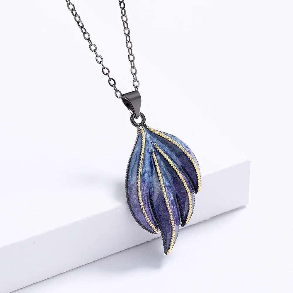 LLXYWJ Ciondolo da Donna Nero Bicolore, Collana di Forma Irregolare con Resina epossidica Blu, Catena in Argento 925