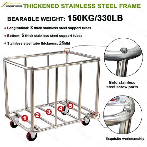 Commercial Laundry Cart With Wheels, 11.35 Bushel Large Laundry Tumbler With Removable Waterproof Canvas Lined Basket, Heavy Duty Stainless Steel Laundry Basket For Hotels And Hospitals #TOP3