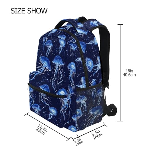 Blue Jellyfish Big Kids Backpack with Custom Tag Full Print Twill Exterior Upright Design with Inner & Outer Pockets for School Essentials Snacks & Travel Gear4