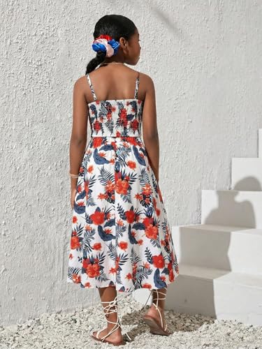 Image of Verdusa Girl's 2 Piece Summer Outfits Hawaiian Tropical Print Cropped Cami Top and Long Skirts