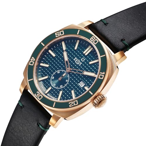 Image of Xylys Patina Quartz Analog Green Dial Black Leather Strap Watch for Men