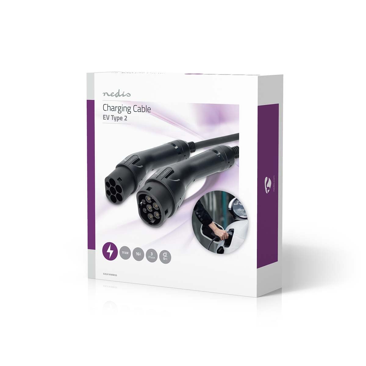 NEDIS Câble pour véhicule électrique - Cable Type 2-16 A - 11000 W - 3 phases - 5 m - Noir - Emballage en carton