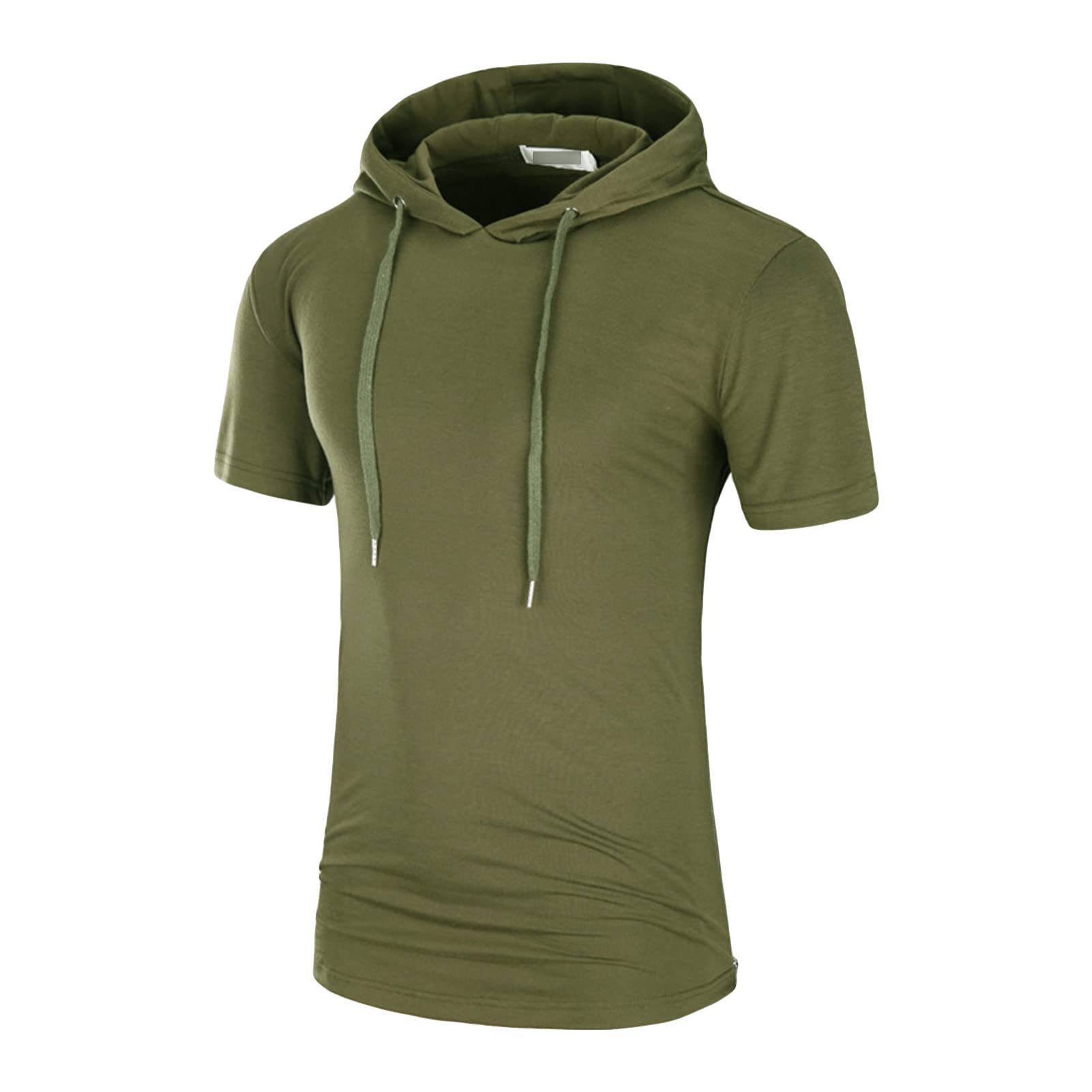 Maiyifu-GJ Men's Slim Fit Short Sleeve Hoodies Lightweight Gym Hooded T-Shirts Casual Camo Workout Hoodie Pullover Top (Armygreen 1,3X-Large)