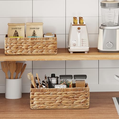 Vagusicc Wicker Storage Basket, Set of 2 Hand-Woven Water Hyacinth Wicker Baskets for Organizing Decor Storage Bins for Counter Shelves Pantry Basket Small Toilet Paper Basket for Toilet Tank Top by Vagusicc - Used condition - Image 7