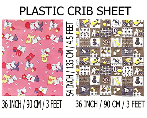 Image of EcoSoft Plastic Sheet,PVC Sheet for Kids,Rubber Sheet for Babies,Bed Wetting Protector(90 x 135 cm) (Alphabet Pink & Circus Brown)