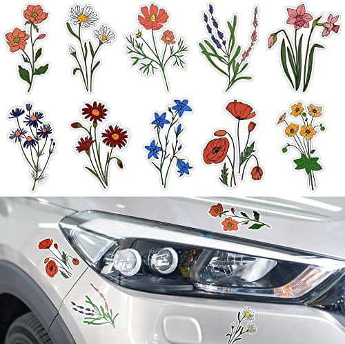 PerKoop 10 Pcs Flower Car Vinyl Decal Sticker Waterproof Bloom Flower Bumper Decal Spring Blossom Car Decals for Automotive SUV Trucks Wall Laptop Water Bottles Scrapbook Window Decor Accessories