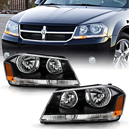 ACANII - For 2008-2014 Dodge Avenger [R/T Style] Black Housing Headlights Headlamps Replacement Pair Set Left+Right
