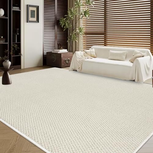 Tapis texturé en jute rustique pour protéger le sol du salon USTIDE